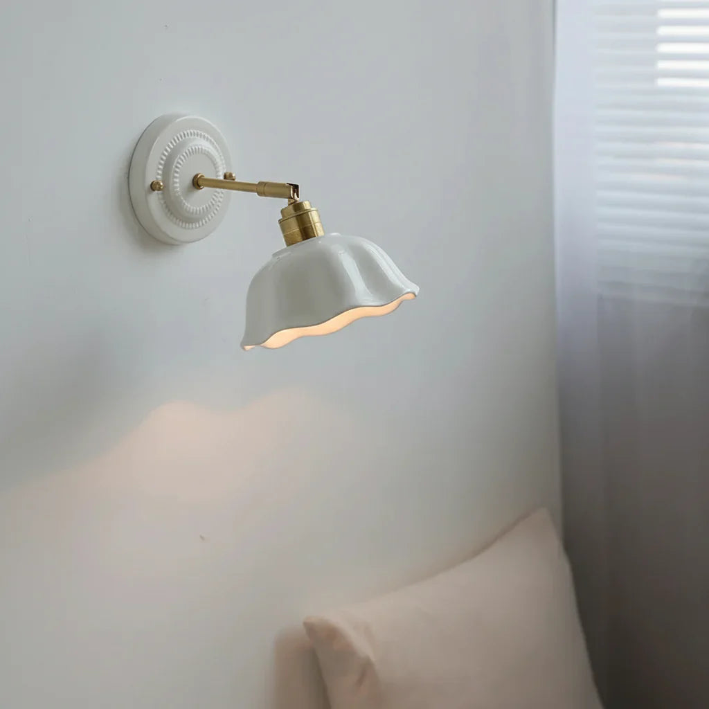 Wall Lamp Ceramic Shade 18.0 cm White Bedroom Reading Light Adjustable Copper Arm Vintage Hallway Accent Lighting | Thomler