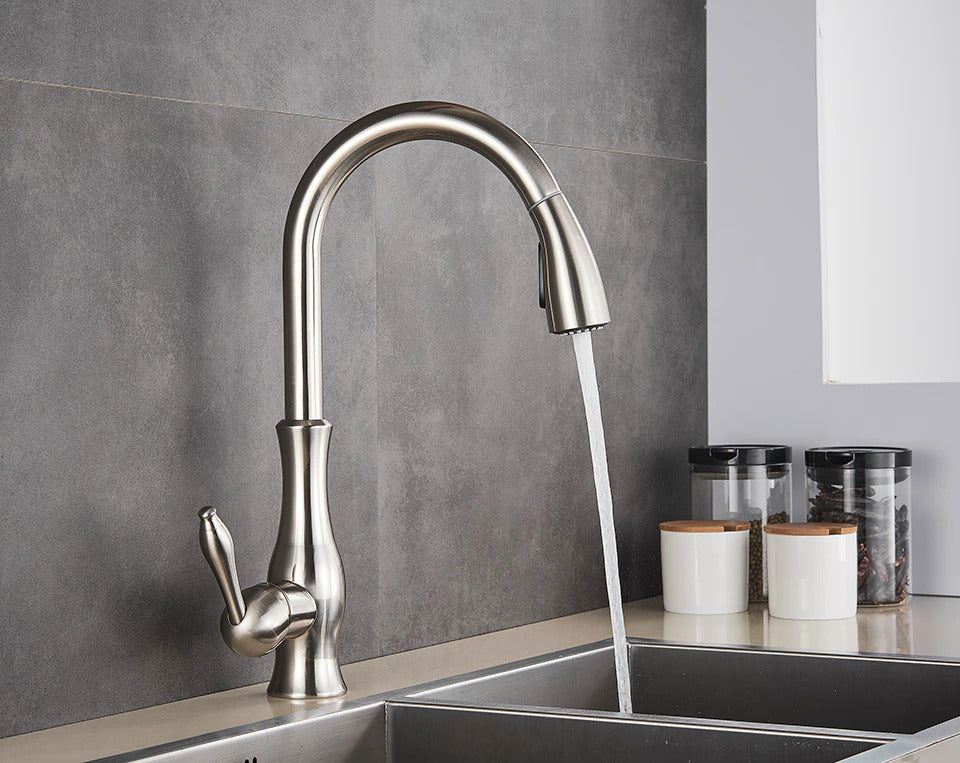 Kitchen Faucet Brass 45.0 cm 17.7" Pull Out Spray Black Kitchen Sink Flexible Mixer Tap Retractable Hose Modern | Thomler