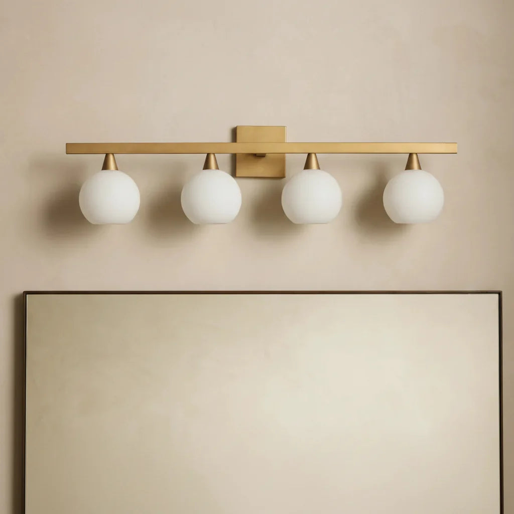 Natural Alabaster Stone Wall Sconce 4-Light Fixture Brass Frame Curved Shades Bathroom Vanity Light Dimmable Hardwired Modern Lighting | Thomler