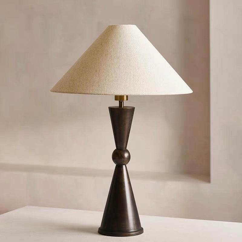 Table Lamp Iron 21.7 in Bronze Linen Shade Bedroom Living Room Decorative Lighting Art Deco Modern Bedside Accent Light | Thomler