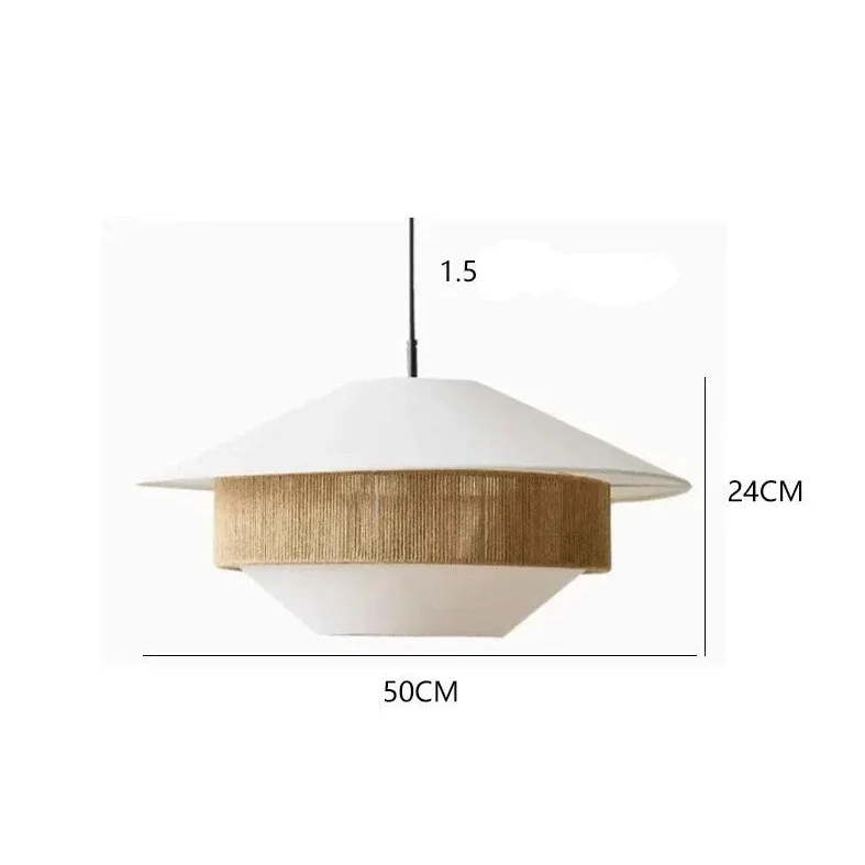Pendant Light Organic Cotton 20 in Brown Hanging Dining Room Bedroom Wicker Style Ceiling Lamp Japandi Minimalist Decor | Thomler