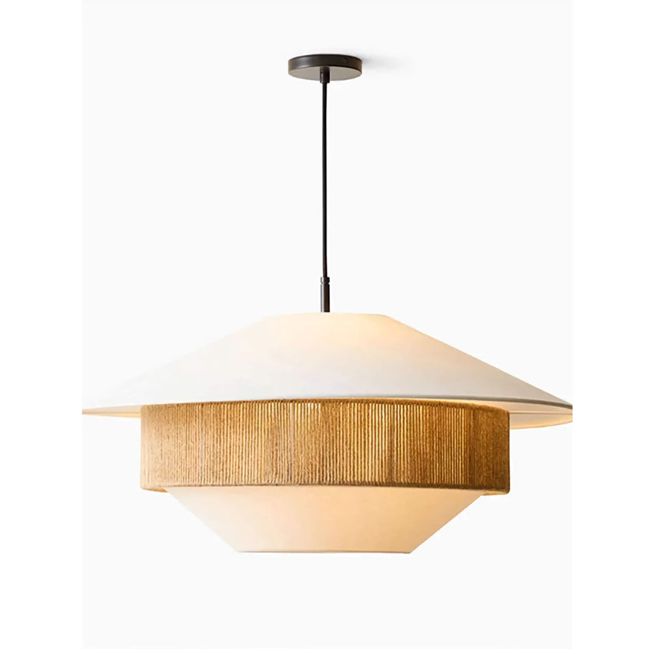 Pendant Light Organic Cotton 20 in Brown Hanging Dining Room Bedroom Wicker Style Ceiling Lamp Japandi Minimalist Decor | Thomler