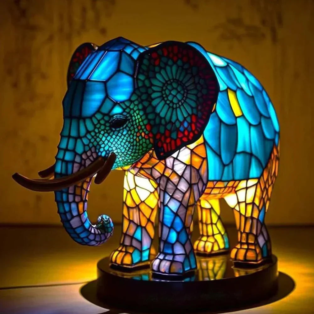 Stained Glass Wildlife Table Lamp Decorative Animal Accent Light Handcrafted Style Illumination for Bedroom Nightstand Living Room Desk | Thomler