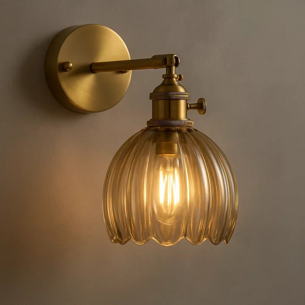 Tulip Glass Wall Sconce | Vintage Flower Shade Light Fixture for Bedroom, Living Room & Hallway | E27 Socket | Thomler
