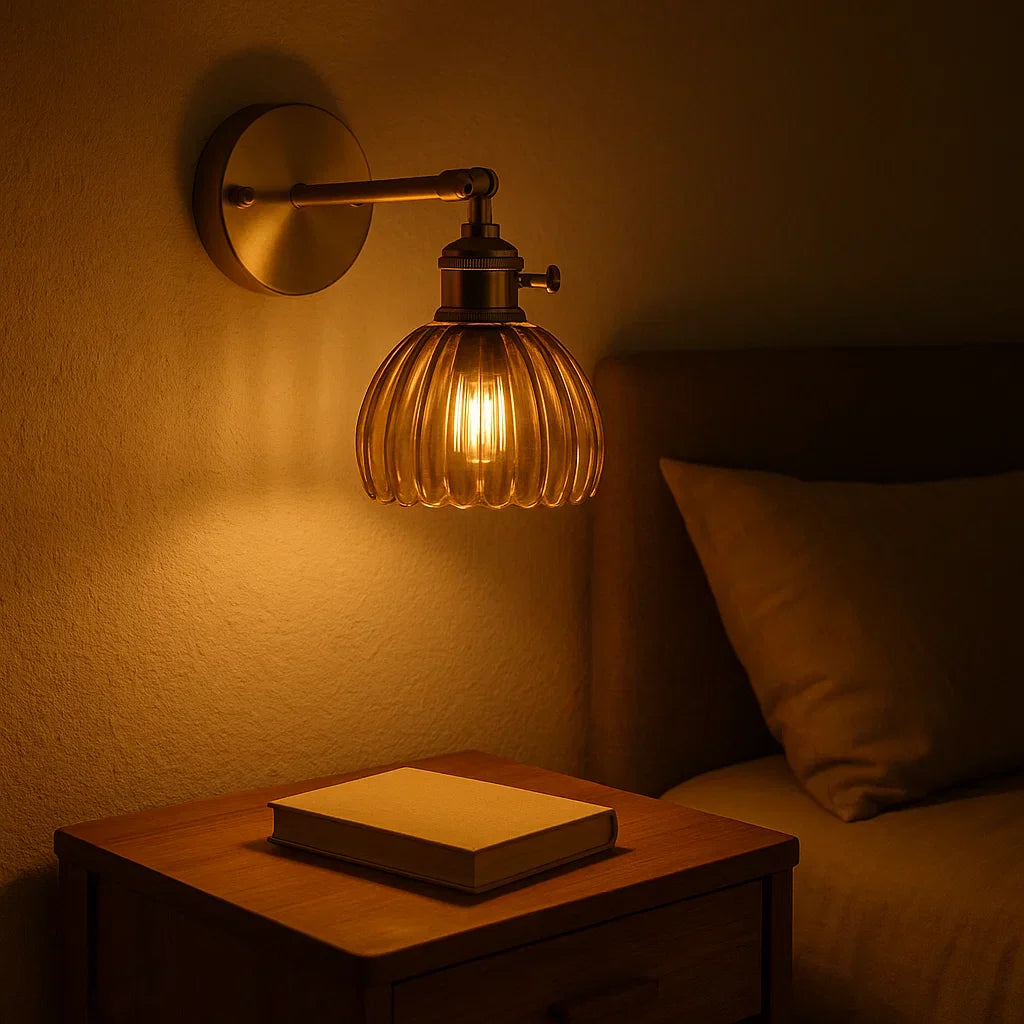 Wall Lamp Glass Flower Shade 18.0 cm Brass Bedroom Hallway Vintage Tulip Wall Lighting E27 Decorative Sconce | Thomler