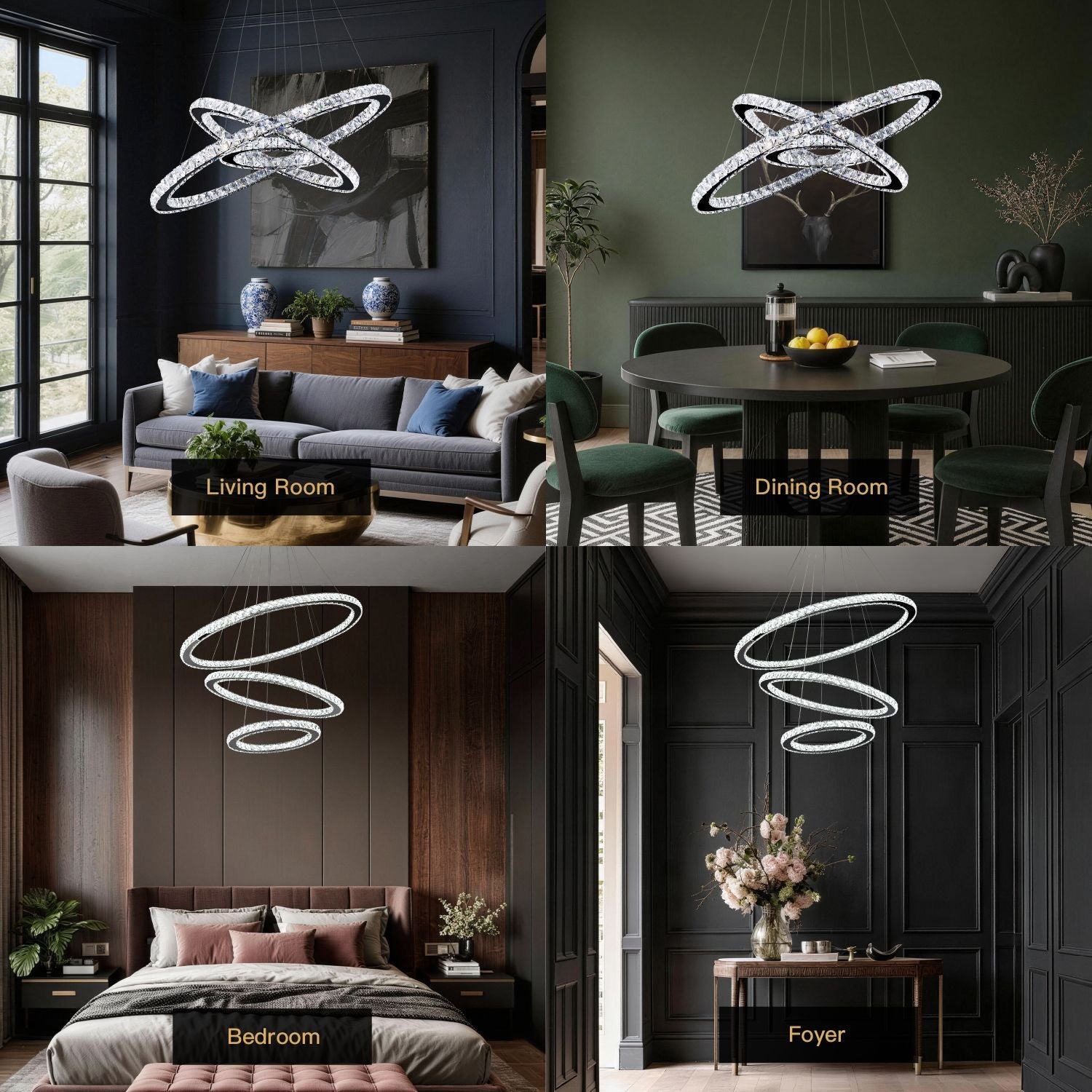 Adjustable Circle Hanging Light Fixture with K9 Crystal Accents for Dining Room & Living Room | Thomler