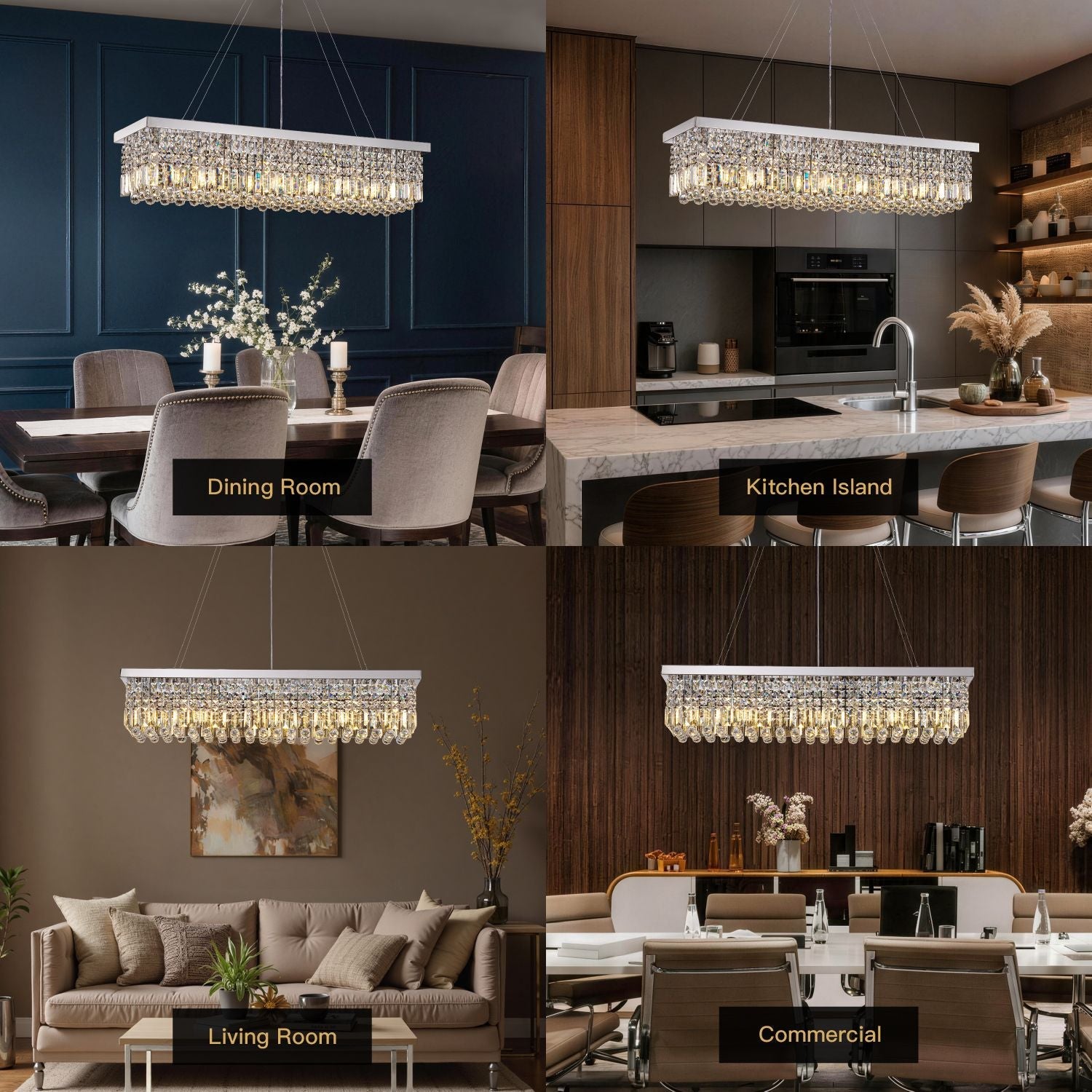 Linear K9 Glass Drop Ceiling Light Fixture for Dining Room & Kitchen – Chrome Finish | Thomler