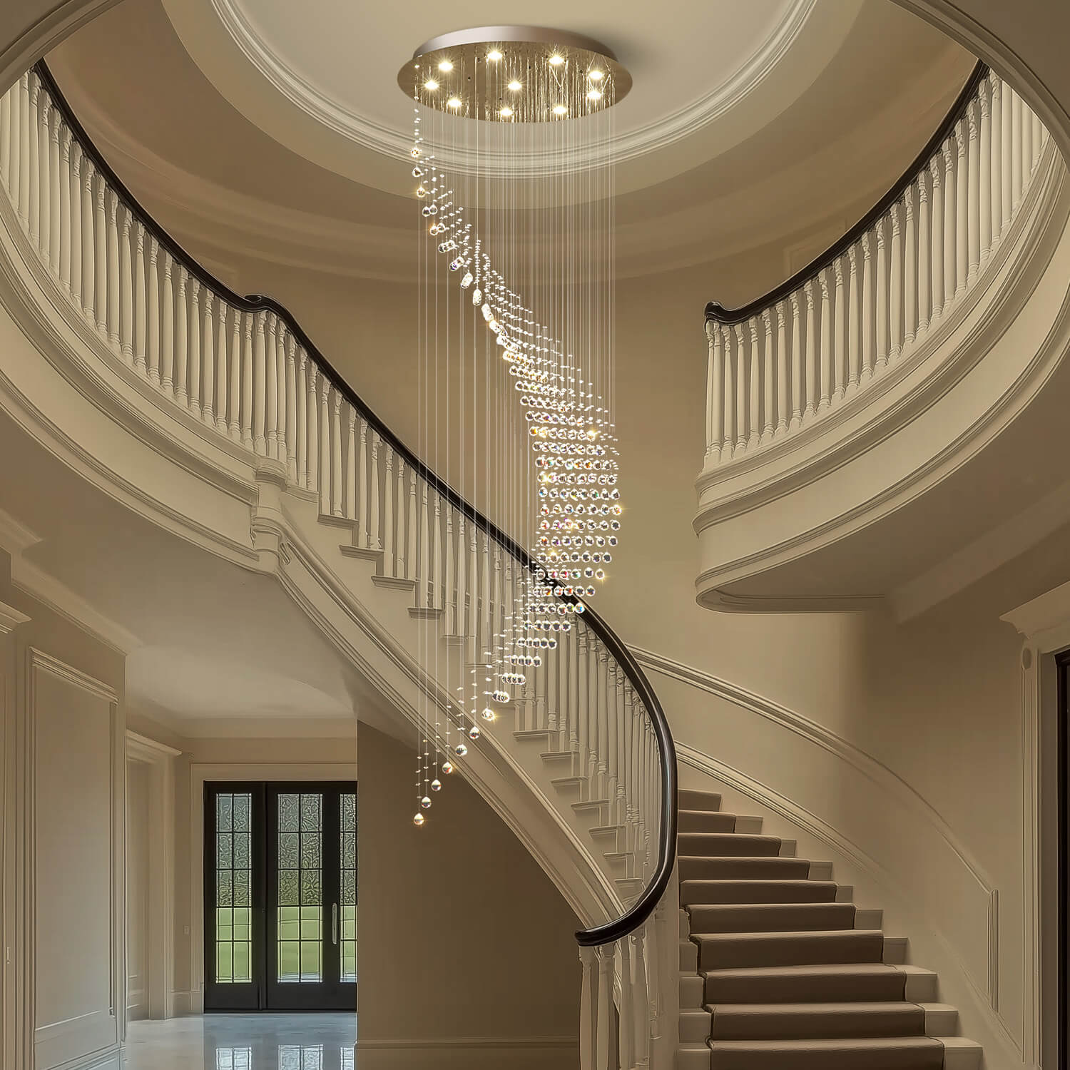 Chandelier Stainless Steel K9 Crystal Ø100.0 cm Chrome Staircase Entrance Hall Spiral Raindrop Ceiling Light GU10 Dimmable | Thomler