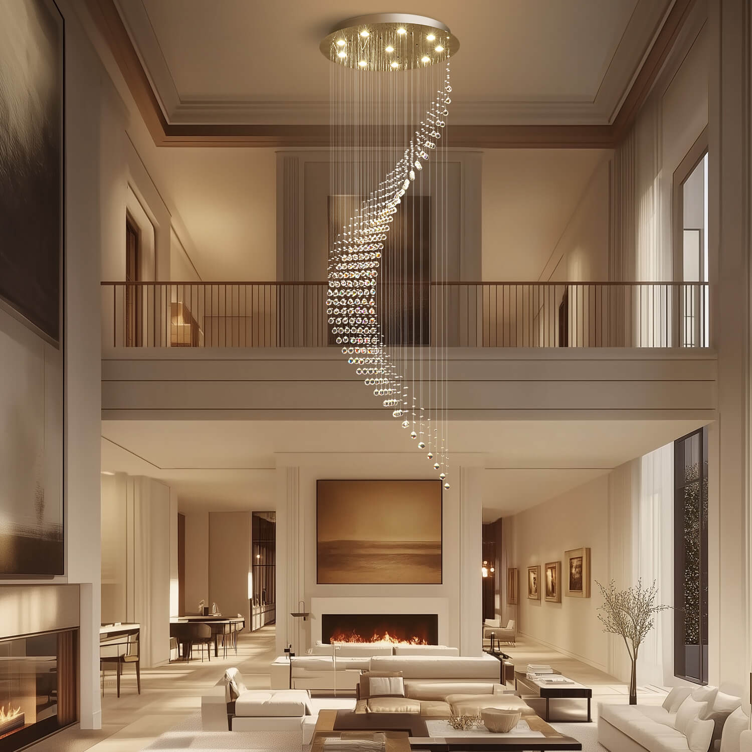 Chandelier Stainless Steel K9 Crystal Ø100.0 cm Chrome Staircase Entrance Hall Spiral Raindrop Ceiling Light GU10 Dimmable | Thomler