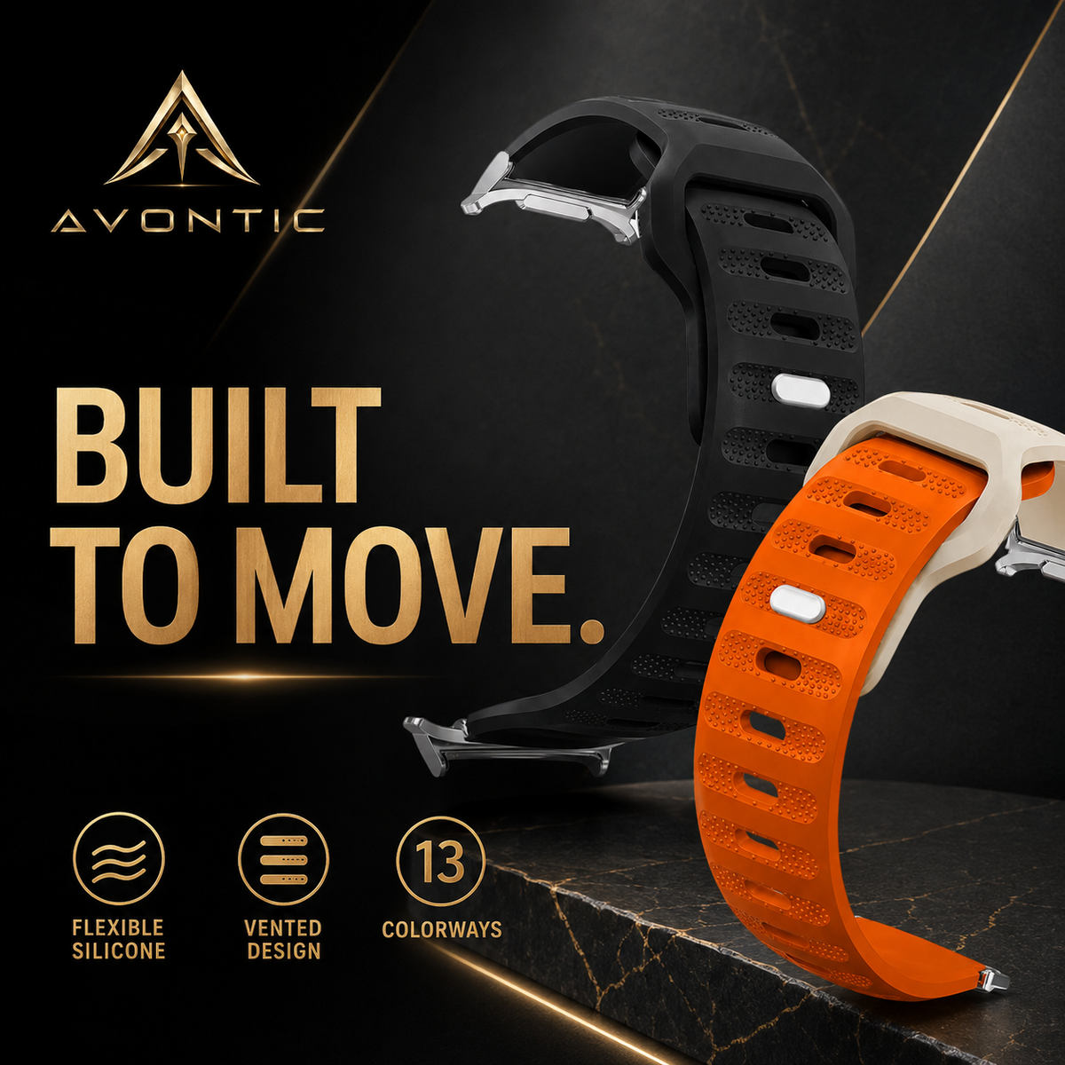 Flexible Silicone Sport Watch Band for Samsung Galaxy Watches – Vented Athletic Design with 13 Colors for 40mm 44mm 46mm 47mm | Thomler
