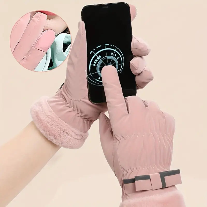Touchscreen Winter Gloves with Plush Lining & Bow Detail for Snow Sports and Cycling | Thomler