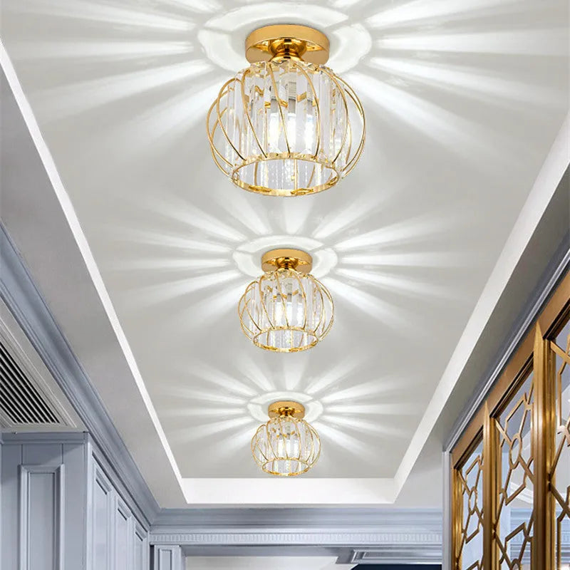 Crystal Flush Mount Ceiling Fixture – Round Metal Frame, E27 Socket, Switch-Control Multicolor LED – Bedroom, Hallway, Bath | Thomler