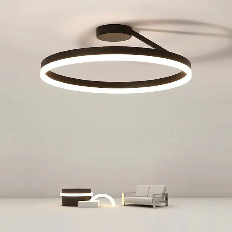 Ceiling Lamp Metal Ring LED 50.0 cm Black White Living Room Bedroom Dimmable Modern Flush Mount Light Fixture | Thomler