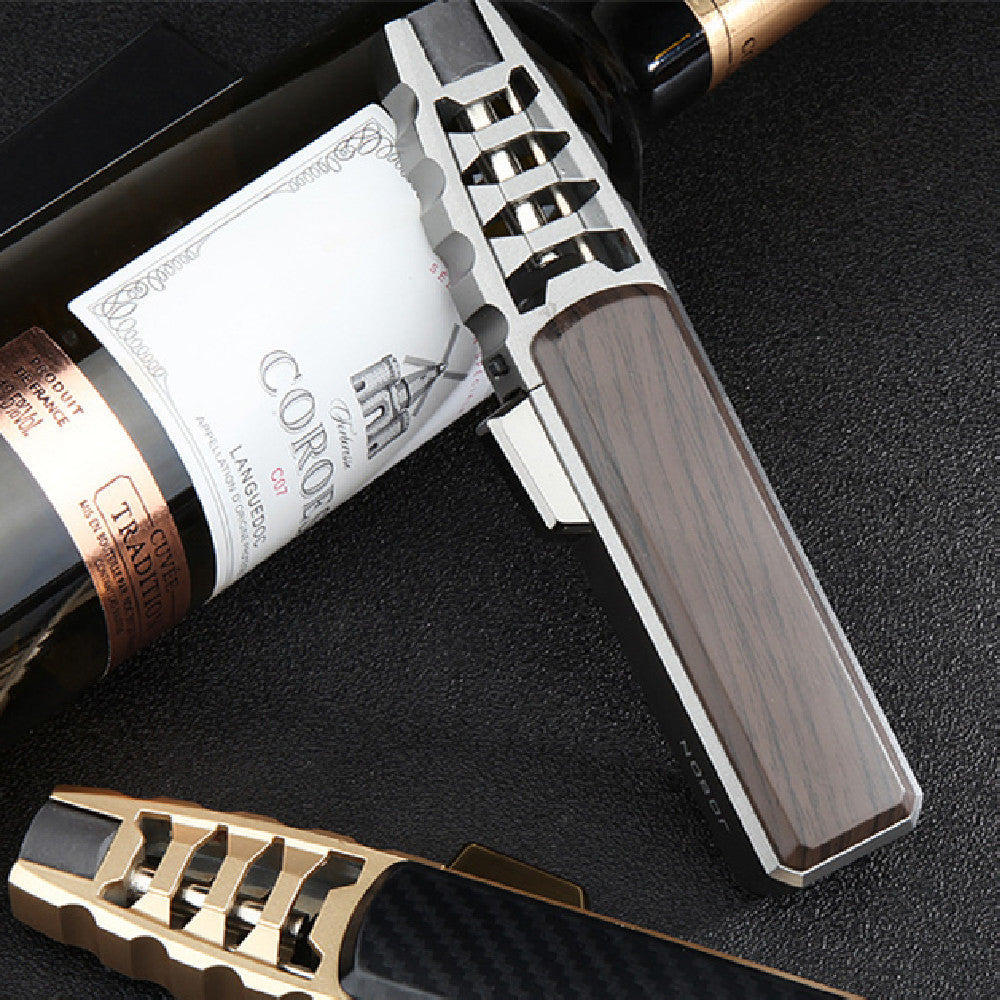 Refillable Butane Jet Flame Lighter with Carbon Fiber & Wood Finish for Outdoor Use, Camping, Cigars | Thomler