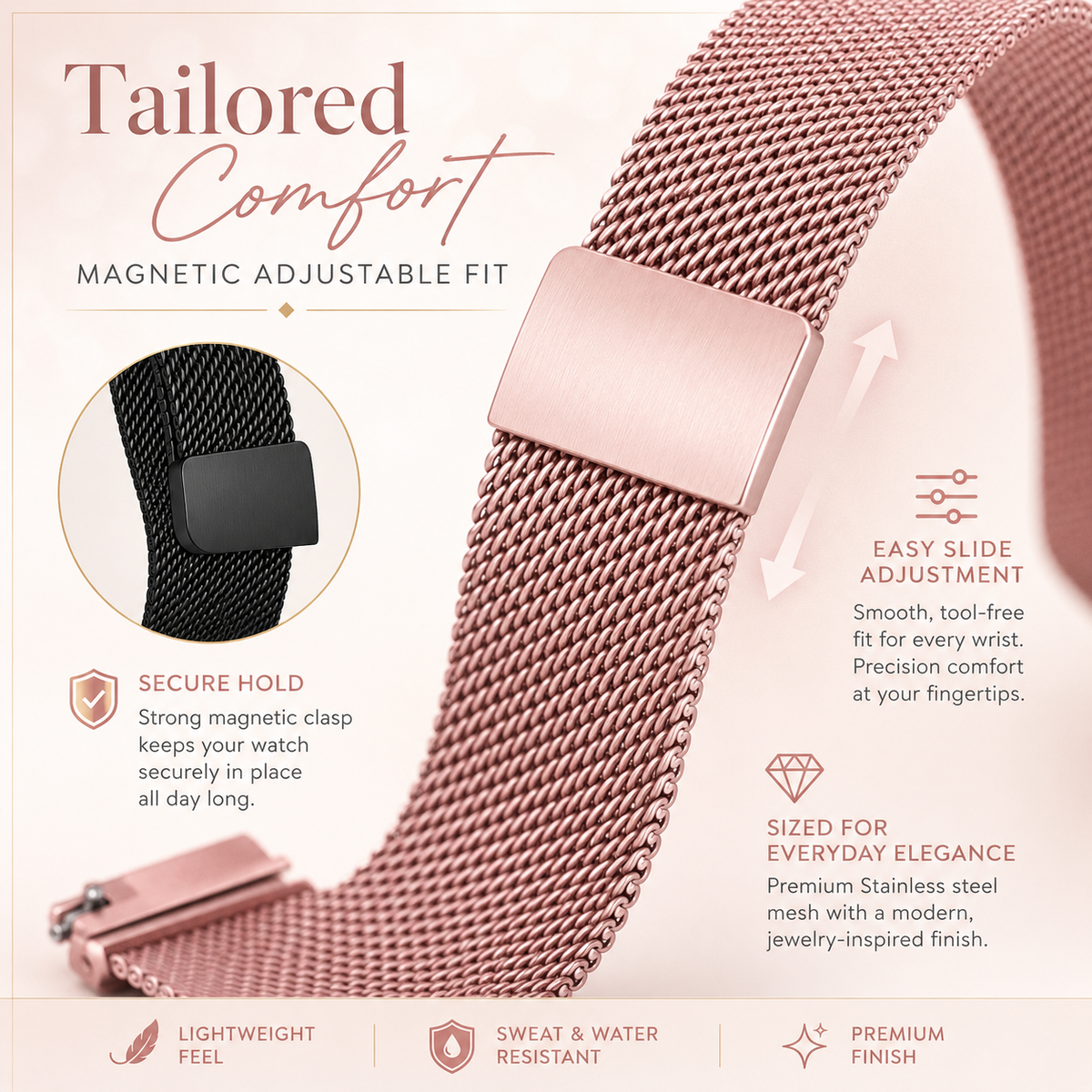 Stainless Steel Mesh Wristband for Garmin Venu Smartwatch – Quick-Release Metal Strap | Thomler