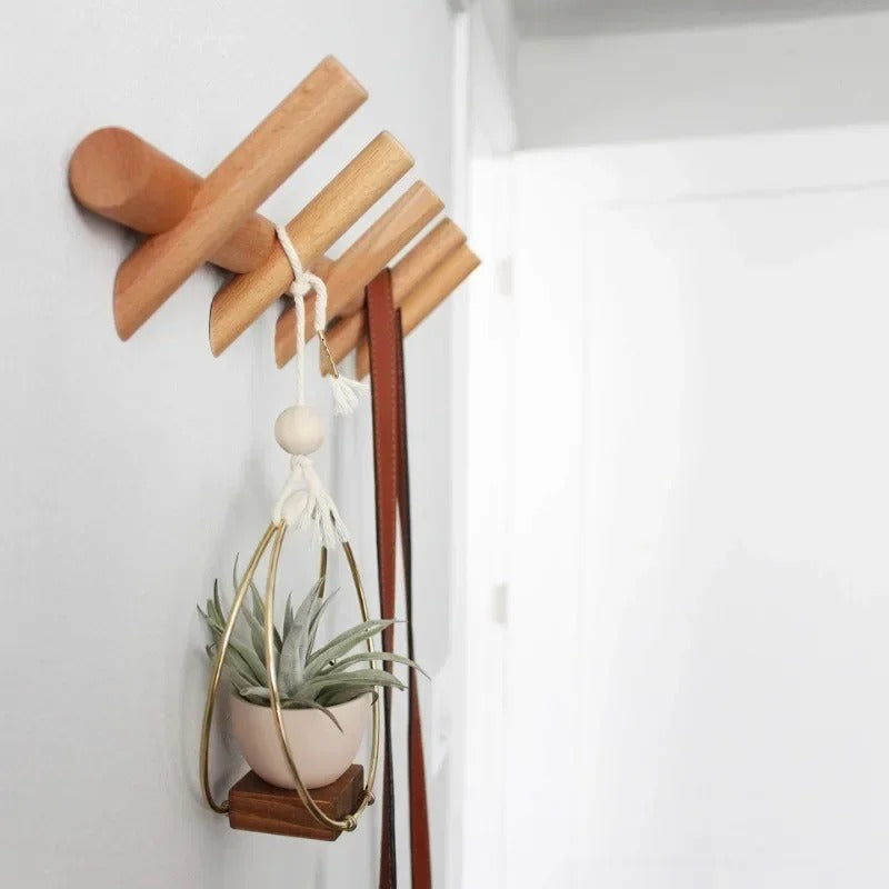 Wall-Mount Coat Hook Rack in Natural Oak Wood – 4 or 5 Rounded Pegs for Entryway, Bedroom & Bath | Thomler