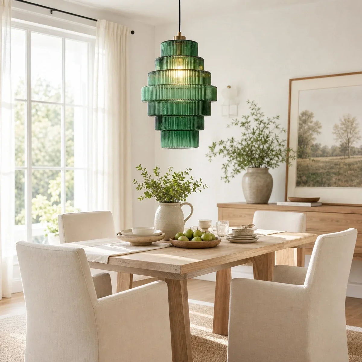 Vintage Layered Glass Ceiling Lamp with Textured Ridges – Statement Hanging Fixture for Dining Rooms, Kitchens & Bedrooms | Thomler