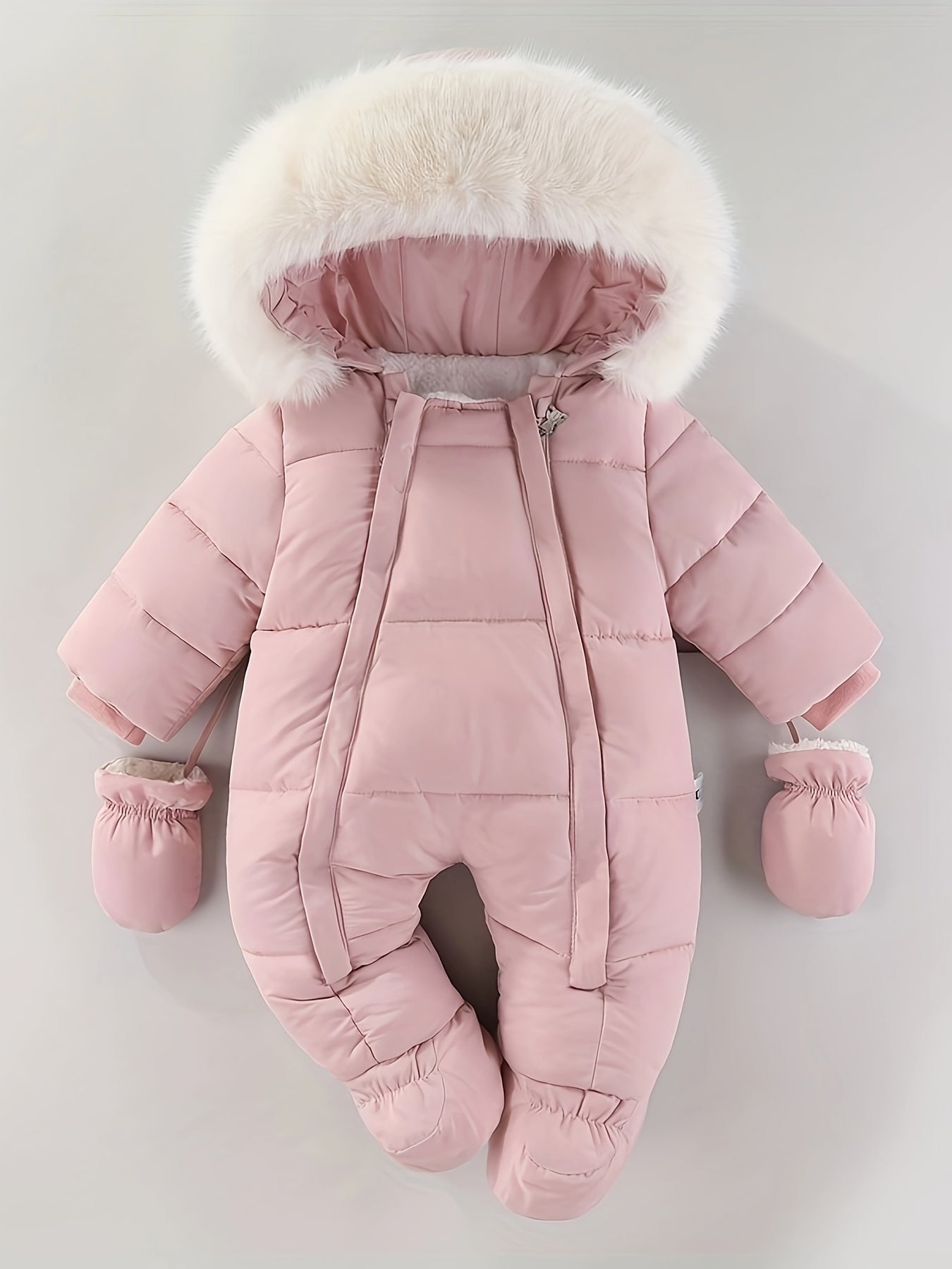 Baby Romper Polyester Cotton Padded Hooded Winter Snowsuit Grey Outdoor Newborn Pram Suit With Hand Warmers | Thomler
