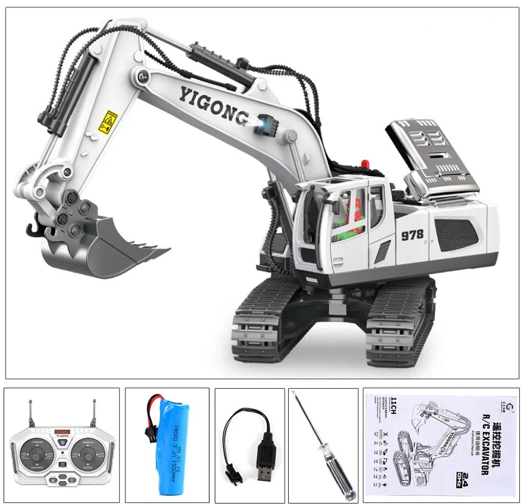 Remote Control Excavator Toy 1:20 Scale with Hydraulic System | 18-Channel Radio Control | Metal Construction Parts | Rechargeable Battery | Thomler
