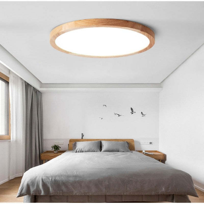Round Wood Flush Mount Ceiling Light – Modern LED Fixture for Living Room, Bedroom & Kitchen | Thomler
