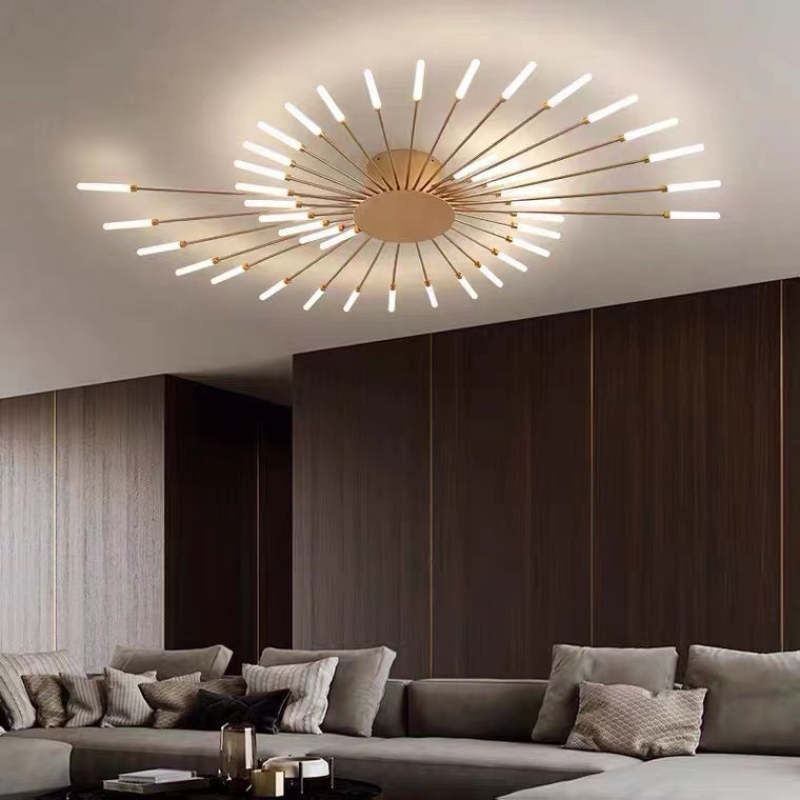 Starburst Flush Mount Ceiling Light Black Gold Modern Firework LED Fixture Bedroom Living Room Natural White Hardwired Indoor | Thomler