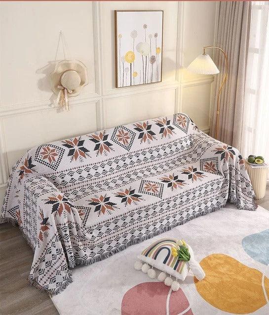 Throw Blanket Cotton Polyester Jacquard Weave Multicolour Sofa Bed Decorative Fringed Bohemian Living Room Accent Cover | Thomler