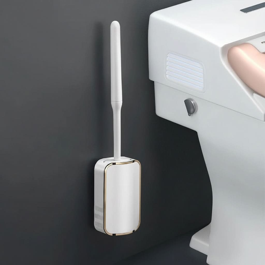 Space-Saving Toilet Scrubber with Ventilated Holder – Wall Mount Bathroom Cleaning Tool with Fast-Dry Basin for Home, Apartment, Guest Bath | Thomler