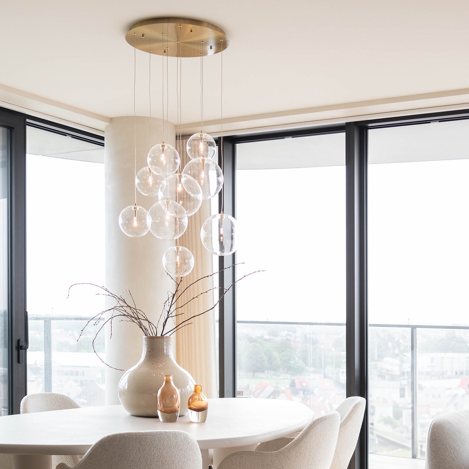Pendant Light Glass Sphere Cluster 50.0 cm Antique Brass Dining Room Adjustable Hanging Ceiling Lamp | Thomler