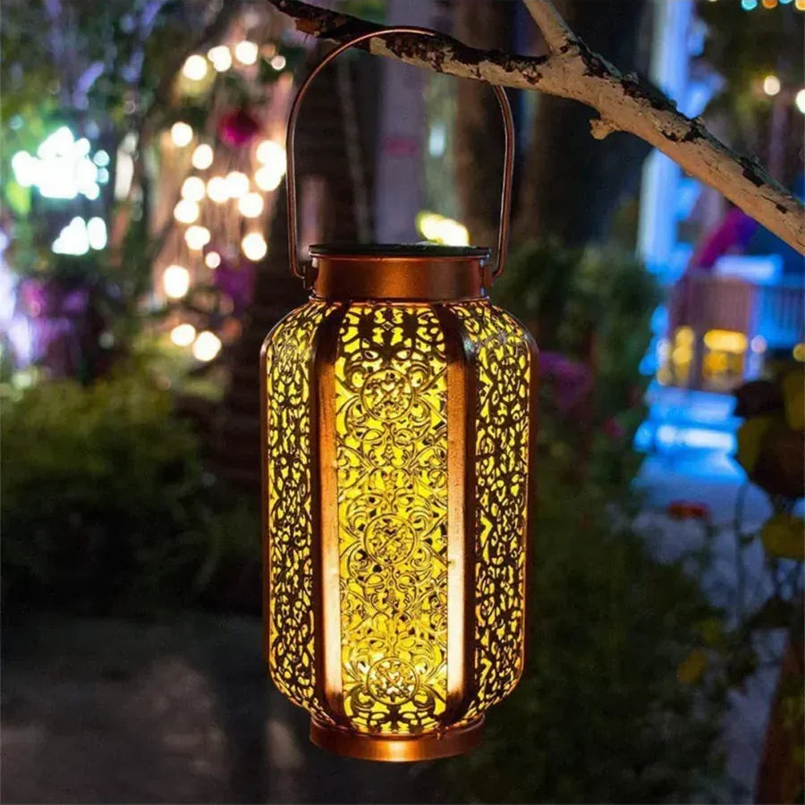 Solar Outdoor Lantern IP44 Iron Copper Moroccan Pattern Garden Patio Balcony | Thomler