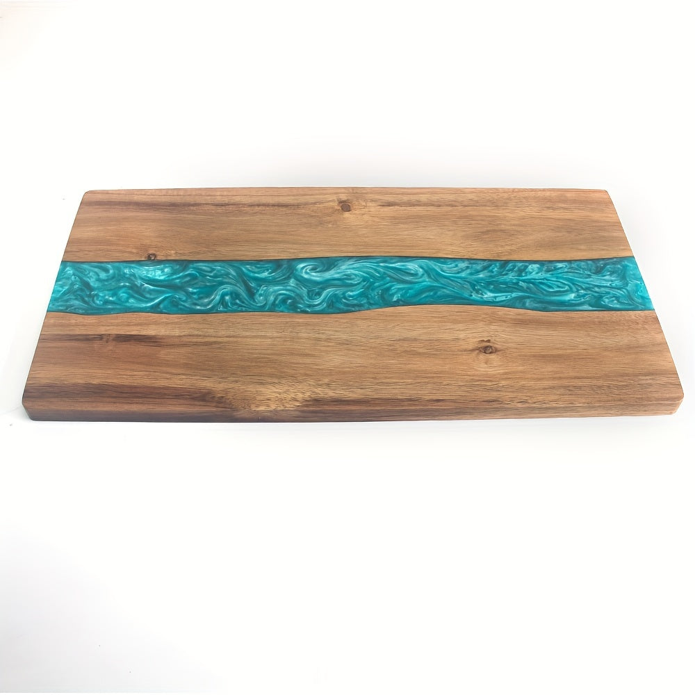 Acacia Wood Serving Board with Blue Resin River Design 18x9 Inch Charcuterie Platter Butcher Block Cutting Surface for Cheese Meat Bread | Thomler