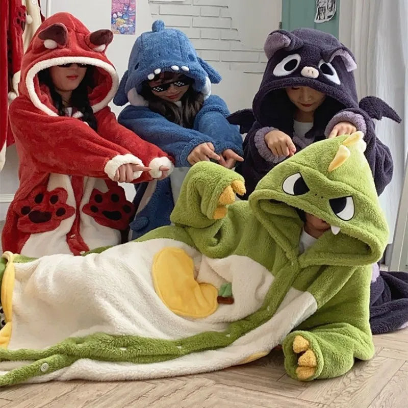 Animal Hooded Wearable Blanket Pajamas – Plush Fleece Full-Body Loungewear for Cozy Nights & Lazy Days | Thomler