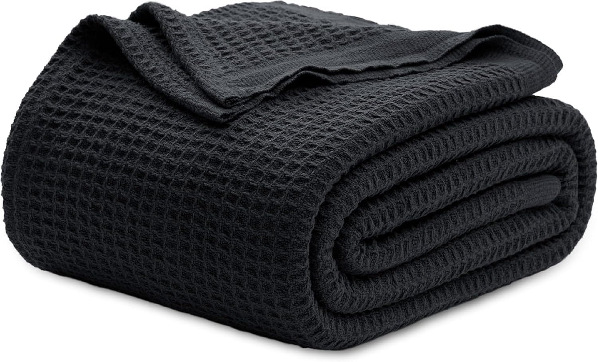 100% Cotton Waffle Weave Throw Blanket Queen King Breathable Lightweight Bed Cover for All Seasons Couch Sofa Bedroom Layering Textured | Thomler