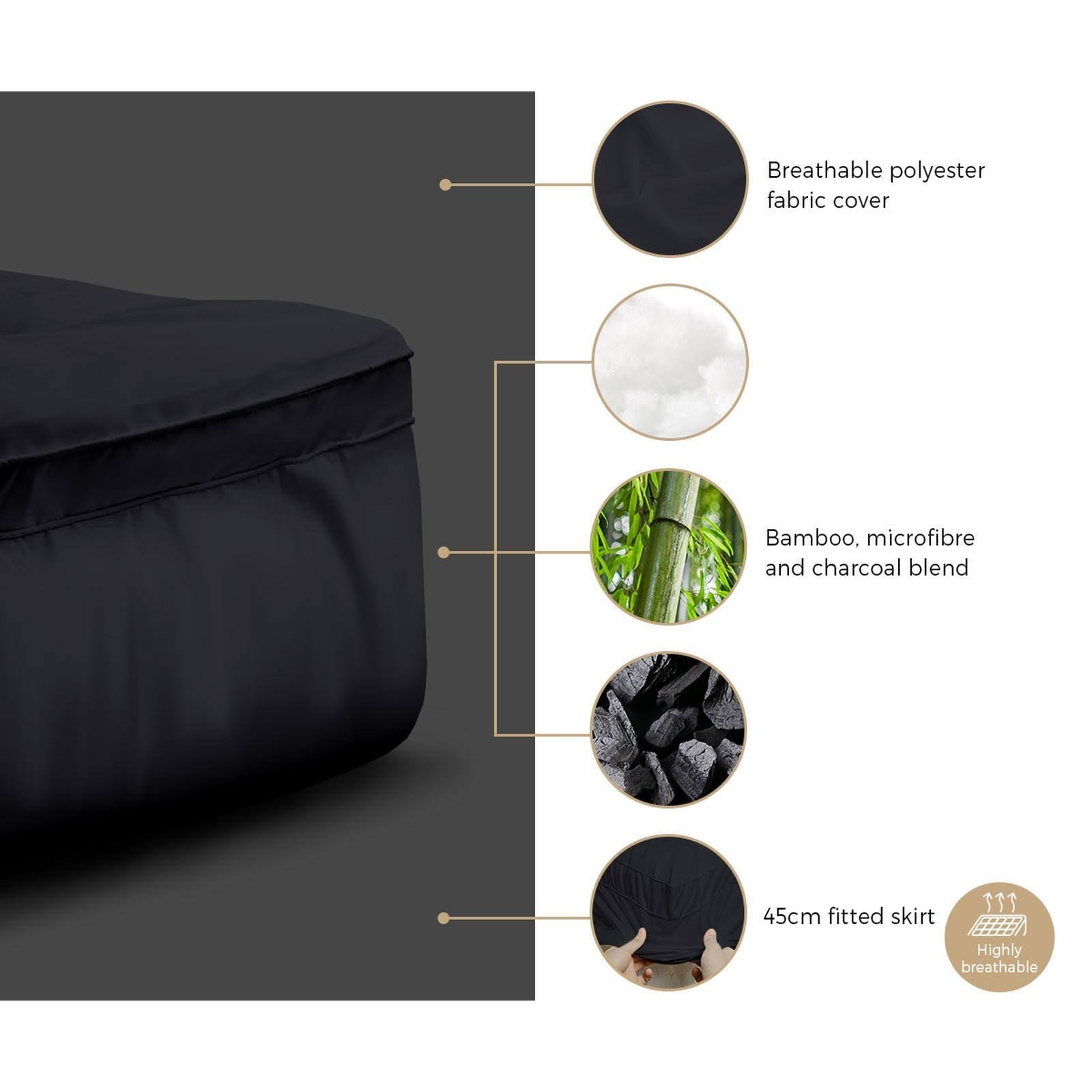 Mattress Topper Bamboo Charcoal 5.0 cm Deep Sleep Comfort Cooling Breathable Hypoallergenic Mattress Protector Overlay | Thomler