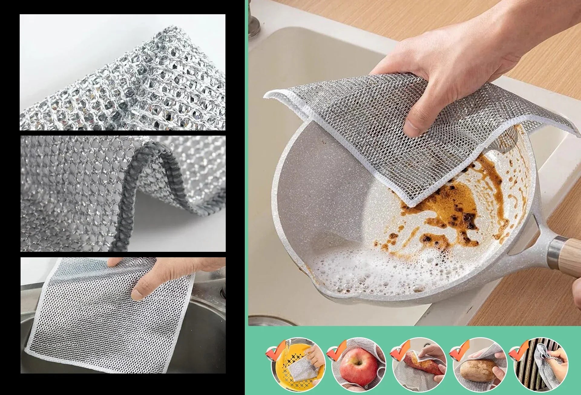 Mesh Scrubbing Cloths Kitchen Dish Cleaning Set Gentle Surface Safe Cookware Scrubber 10-Pack for Pots Pans | Thomler