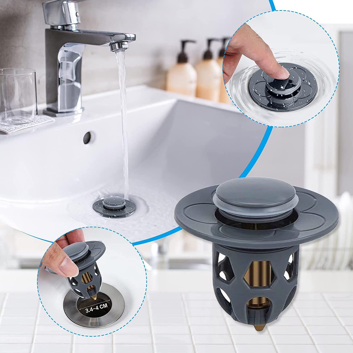 Pop-Up Drain Strainer Basket for Kitchen & Bathroom Sinks – Catches Hair, Food, Debris – Easy-Clean Mesh Filter Trap – Stainless Steel | Thomler