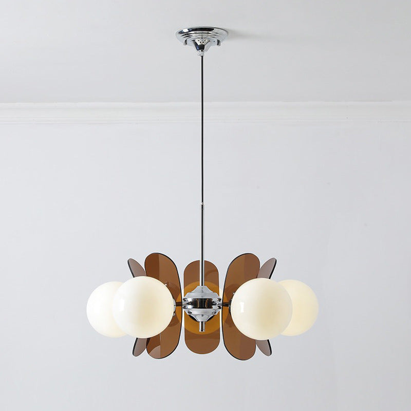 Geometric Modern Chandelier with Frosted Glass Globes – 5 or 8 Light Iron Frame Fixture for Dining Room & Living Space | Thomler