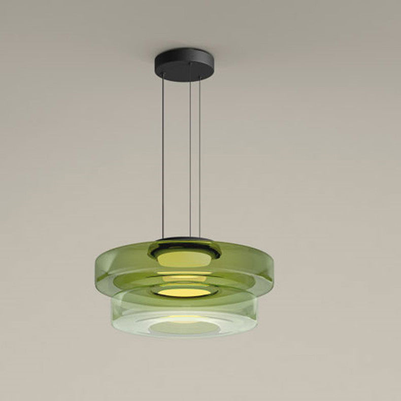 Modern Tiered Glass Ceiling Fixture – Iron & Glass Hanging Light for Kitchen Island, Dining Room & Living Space – Adjustable Multi-Layer | Thomler