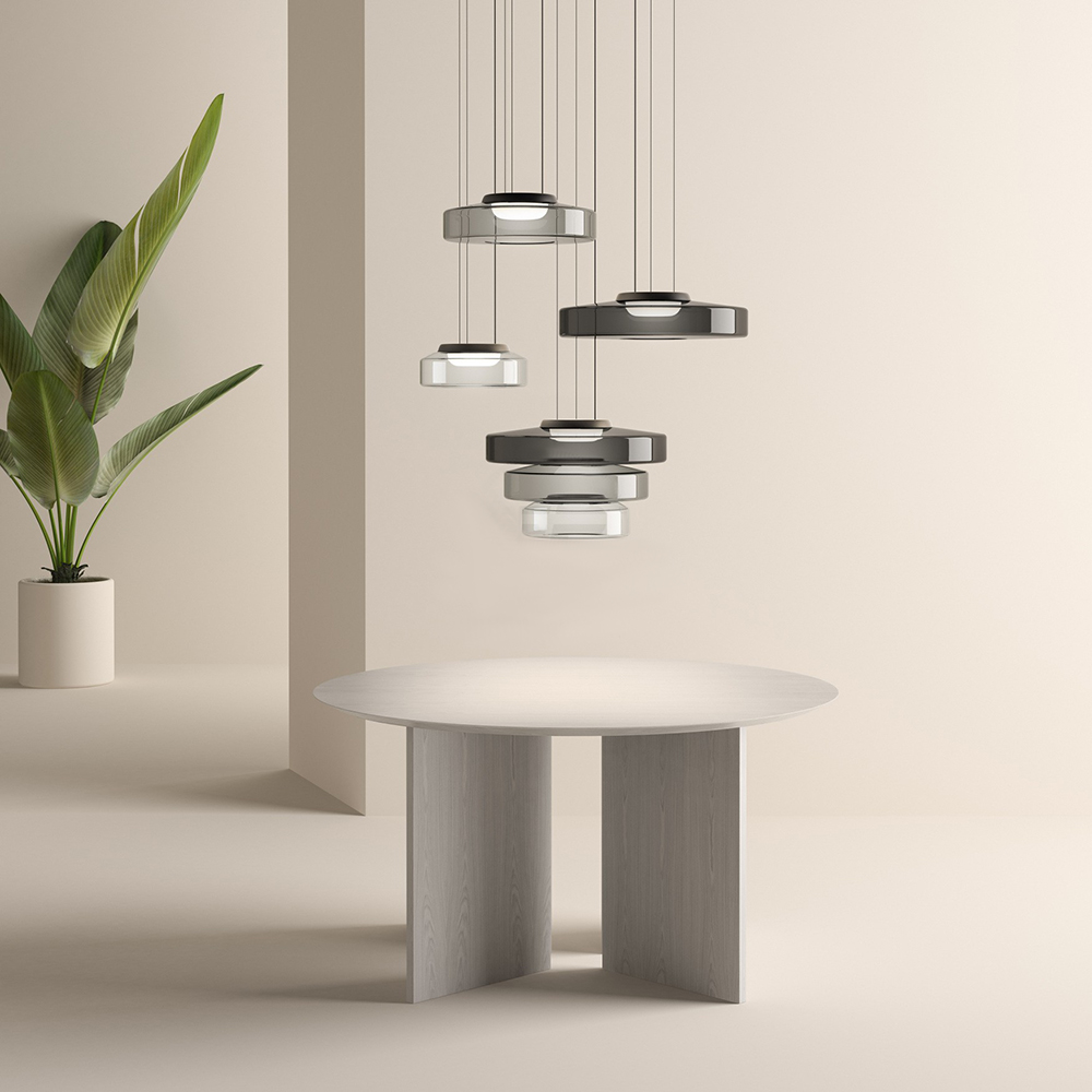 Modern Tiered Glass Ceiling Fixture – Iron & Glass Hanging Light for Kitchen Island, Dining Room & Living Space – Adjustable Multi-Layer | Thomler