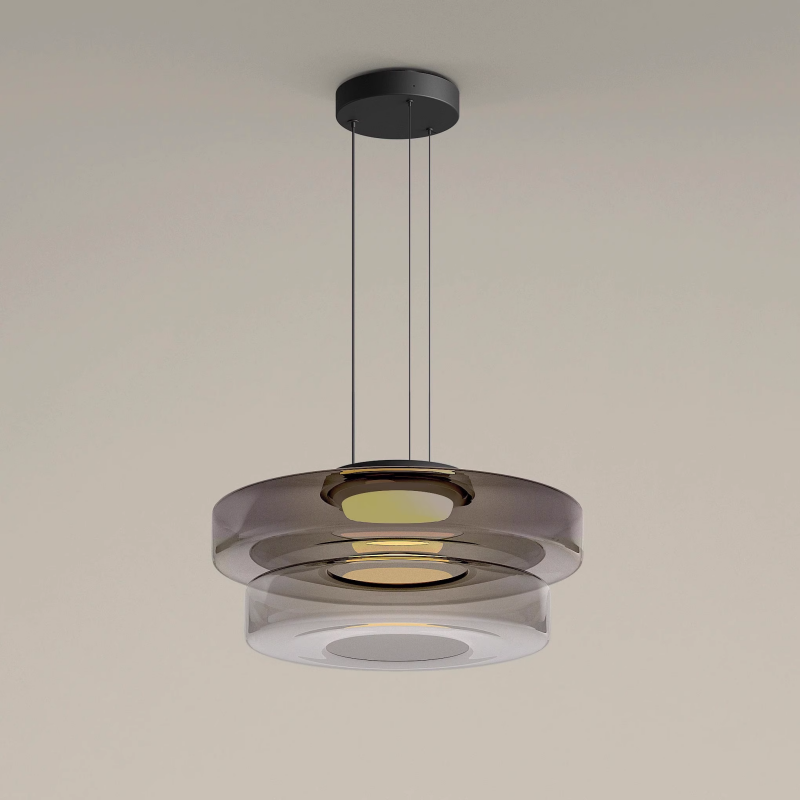 Modern Tiered Glass Ceiling Fixture – Iron & Glass Hanging Light for Kitchen Island, Dining Room & Living Space – Adjustable Multi-Layer | Thomler