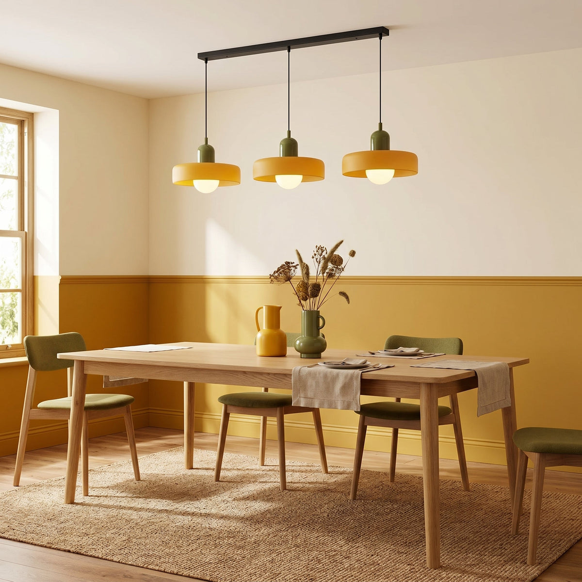 3-Light Geometric Glass Pendant Chandelier – Adjustable Height Statement Fixture for Dining Room, Kitchen Island & Bar | Modern Art Deco | Thomler