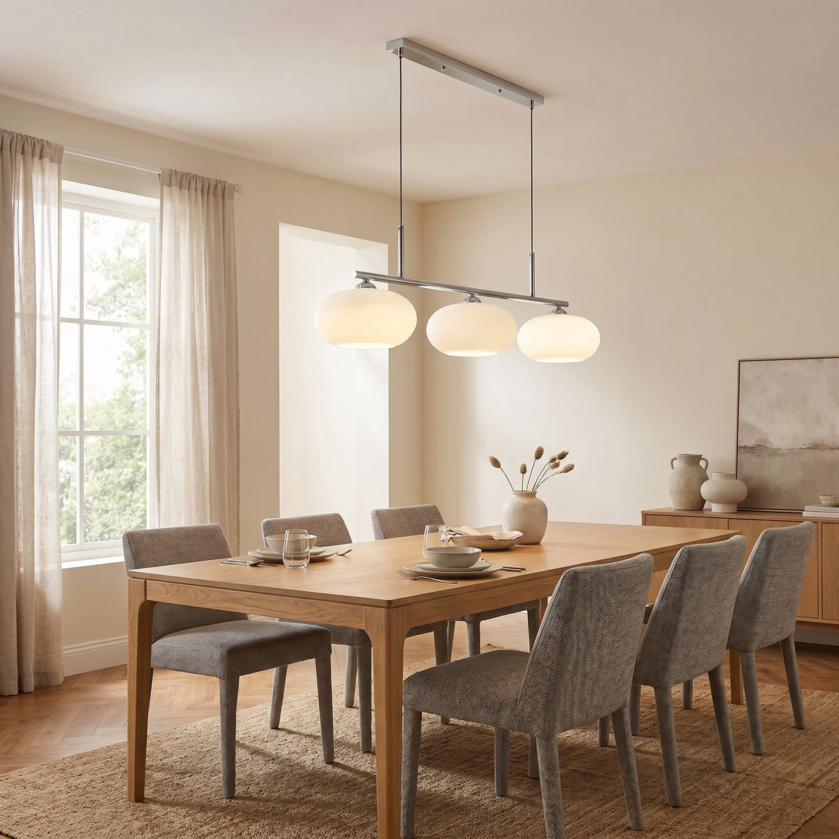 3-Light Geometric Pendant Lamp Industrial Metal & Glass Chandelier for Kitchen Island Dining Room Living Room Adjustable Height Modern | Thomler