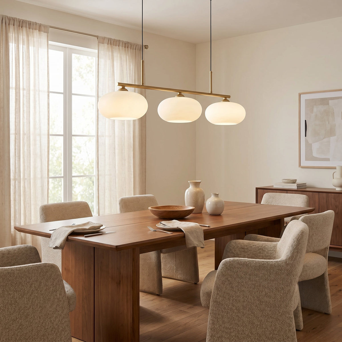 3-Light Geometric Pendant Lamp Industrial Metal & Glass Chandelier for Kitchen Island Dining Room Living Room Adjustable Height Modern | Thomler