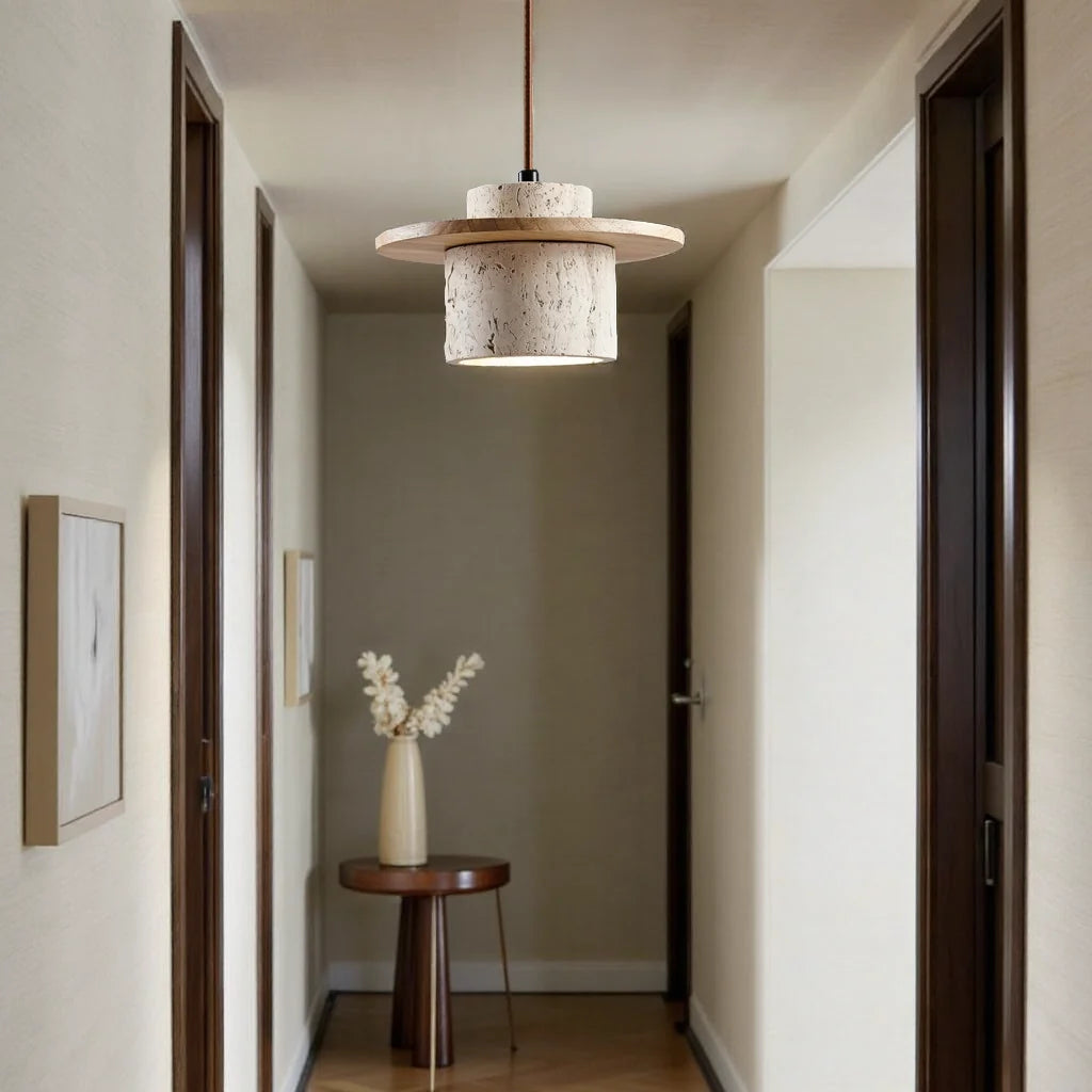 Stone Travertine LED Pendant Light Fixture with Adjustable Cord for Dining Room Kitchen Island Bedroom Reading Nook | Thomler
