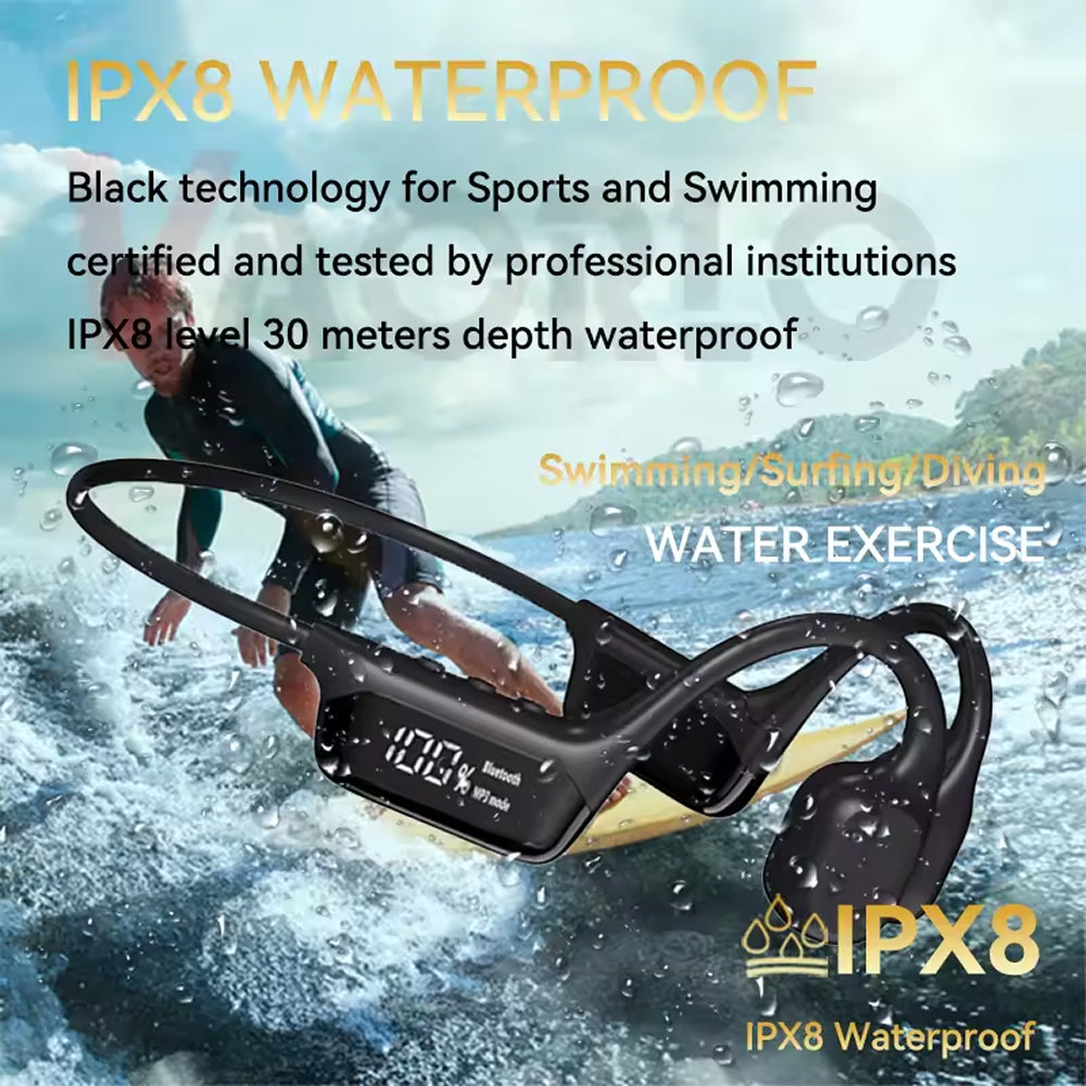 Waterproof Bone Conduction Swimming Headphones 32GB Storage IPX8 Rated for Pool Diving Ocean Sports Bluetooth 5.4 Open-Ear Audio | Thomler