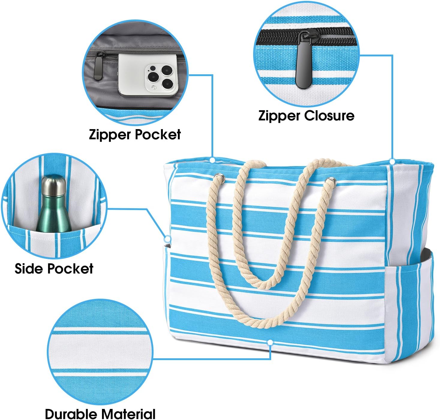 Large Mesh Carryall Bag with Zippered Closure for Pool Days and Coastal Getaways – Holds Towels, Sunscreen & Gear for Travel, Gym, Yoga, Pic | Thomler
