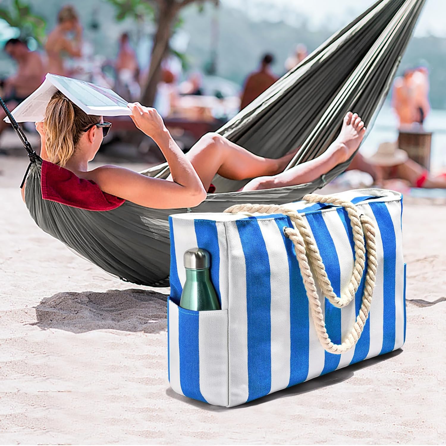Large Mesh Carryall Bag with Zippered Closure for Pool Days and Coastal Getaways – Holds Towels, Sunscreen & Gear for Travel, Gym, Yoga, Pic | Thomler