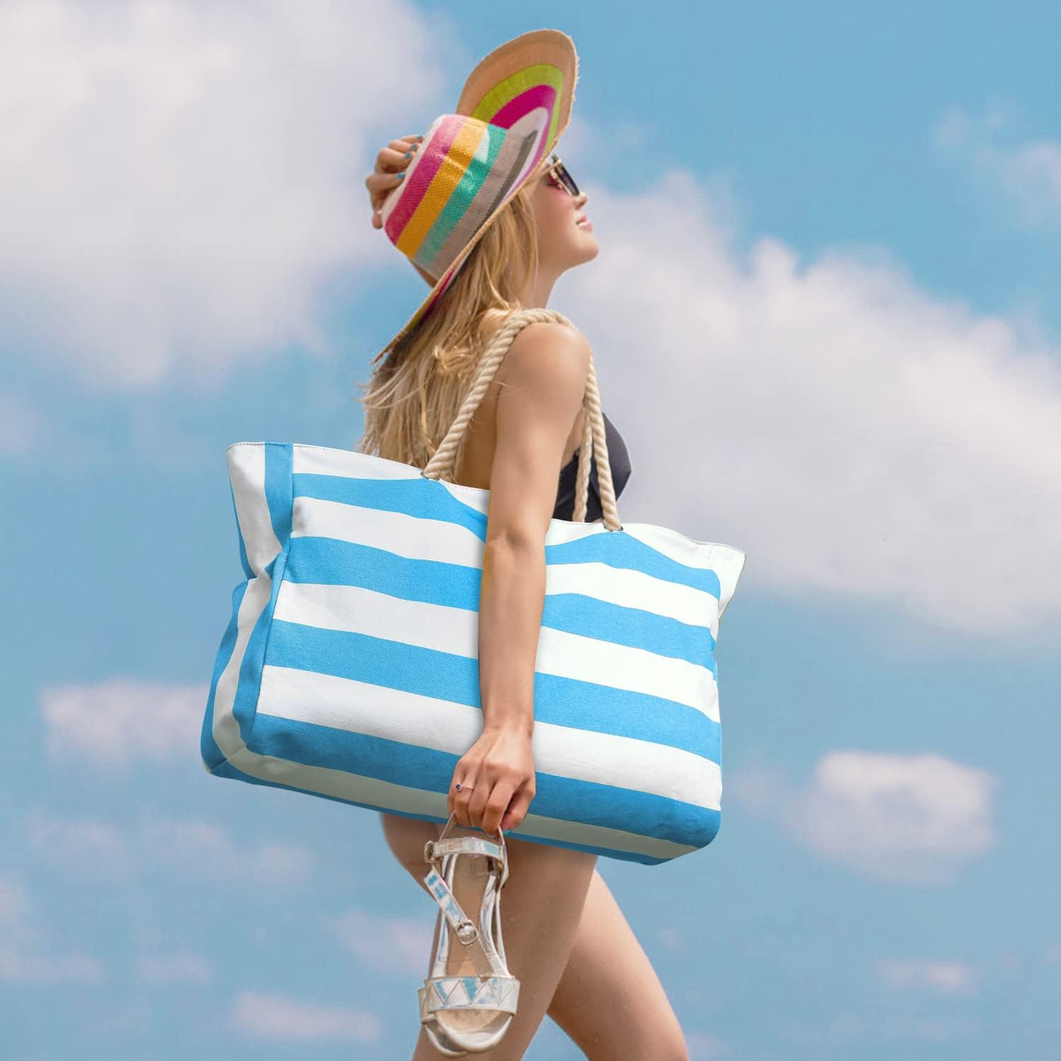 Large Mesh Carryall Bag with Zippered Closure for Pool Days and Coastal Getaways – Holds Towels, Sunscreen & Gear for Travel, Gym, Yoga, Pic | Thomler