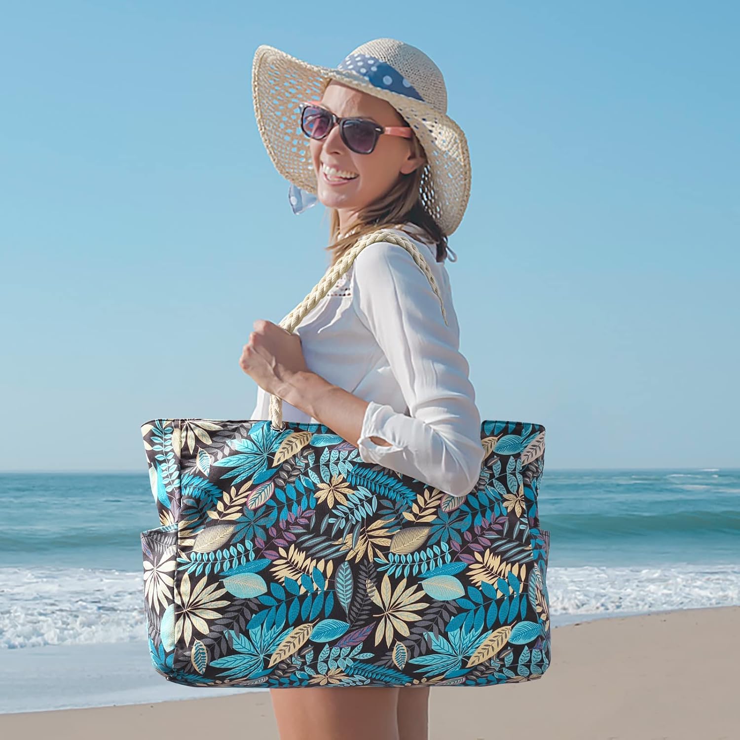 Large Mesh Carryall Bag with Zippered Closure for Pool Days and Coastal Getaways – Holds Towels, Sunscreen & Gear for Travel, Gym, Yoga, Pic | Thomler