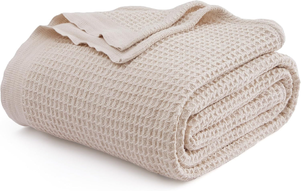 100% Cotton Waffle Weave Throw Blanket Queen King Breathable Lightweight Bed Cover for All Seasons Couch Sofa Bedroom Layering Textured | Thomler
