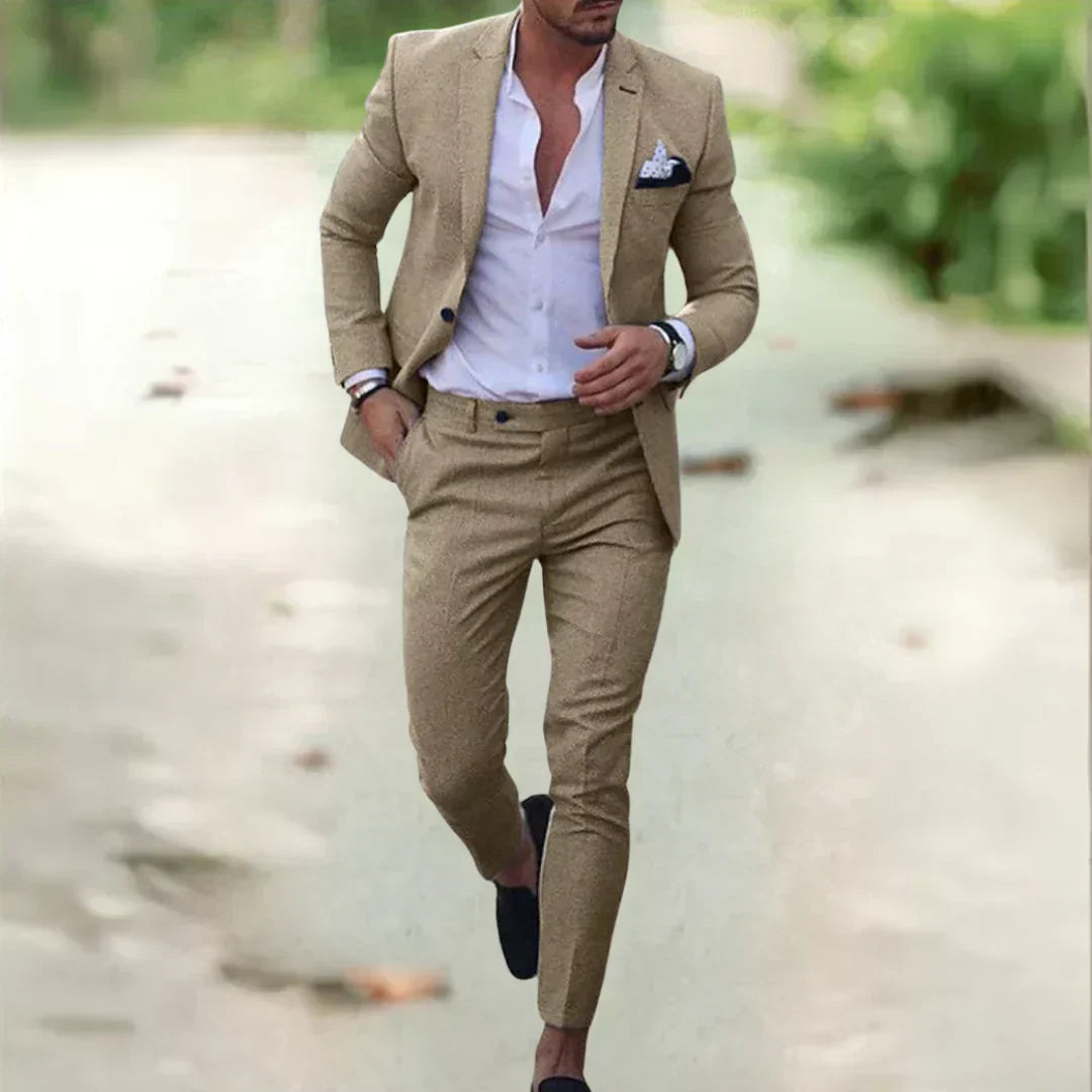 Men's 2-Piece Linen Cotton Suit Set Slim Fit Breathable Single-Breasted Jacket Pants for Summer Weddings Business Casual Outdoor Events | Thomler